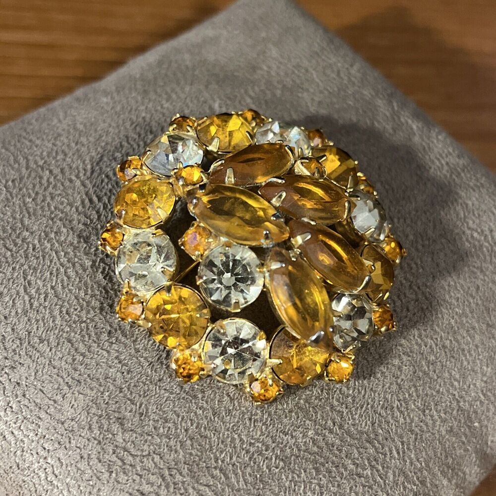 Vintage Amber Tone Rhinestone Starburst Brooch 1950’s